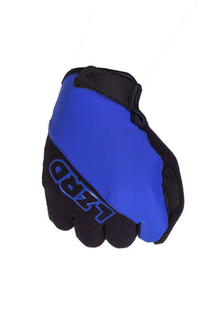 Blue LIZZARD Duppy MX gloves with long fingers designed for motorcycle riding, featuring durable construction and snug fit.