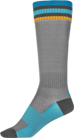 Fly MX socks in thin grey youth size, featuring a comfortable fit and sporty design for motocross riding.