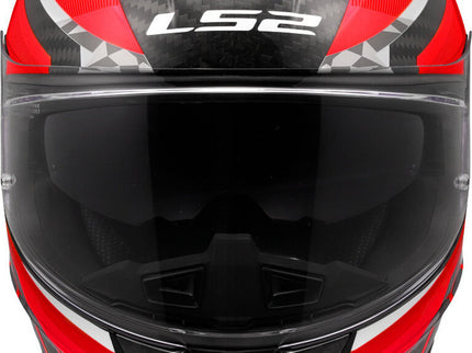 LS2 Dragon Trax Gloss Red FF807 road helmet with aerodynamic design and ventilation for motorcycle riding.