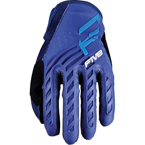 Blue MXF3 EVO gloves by FIVE GLOVES, showing the face of the durable MX gloves with detailed stitching and flexible design.