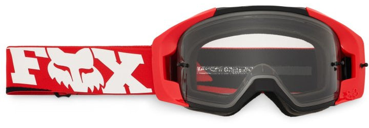 Red FOX VUE CORE MX goggles with adjustable strap and clear lens for motocross riding.