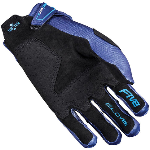 Blue FIVE GLOVES MXF3 EVO gloves, showing the textured palm and ergonomic design for enhanced grip and comfort.