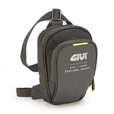 GIVI leg bag in black with adjustable straps and multiple compartments, designed for motorcycle riding accessories.