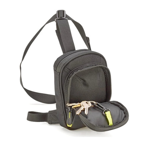 GIVI leg bag in black with adjustable straps, designed for motorcycle riding gear storage and comfort.