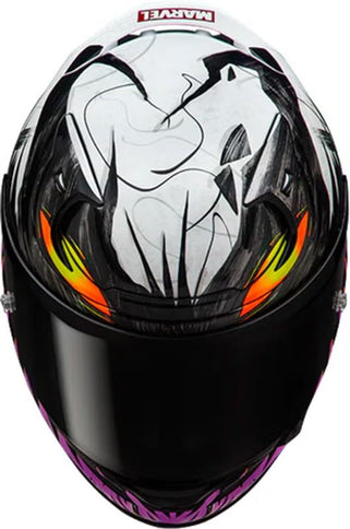 HJC RPHA 12 Anti Venom 2 Marvel helmet for road riding, featuring detailed venom and Marvel character graphics on a sleek design.