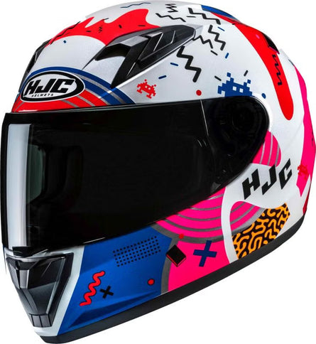 HJC Y10 Mika youth road helmet in white, red, and blue with adjustable straps and aerodynamic design for young riders.