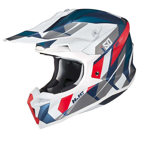 HJC i50 Vanish MX helmet in white with sleek design, featuring visor and ventilation for motocross riding.