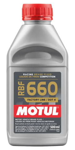Motul RBF 660 Factory Line 500ml high-performance brake fluid bottle with blue label for motor oils and automotive use
