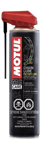 Motul C4 Chain Lube Factory Line 400ml container, high-performance chain lubricant for motorcycle and bicycle chains.