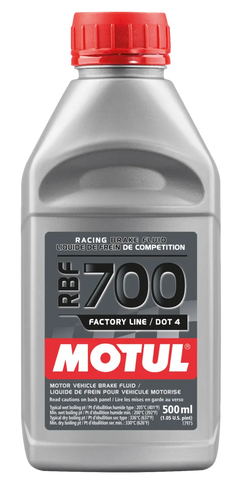 Motul RBF 700 Factory Line brake fluid container, 500ml, for high-performance motor oil and brake system applications.