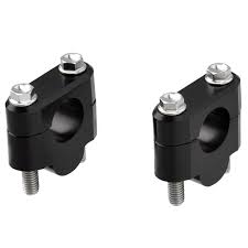 Black ZETA 30mm bar raisers with sturdy mounts and secure clamps, designed for enhanced handlebar height and control.