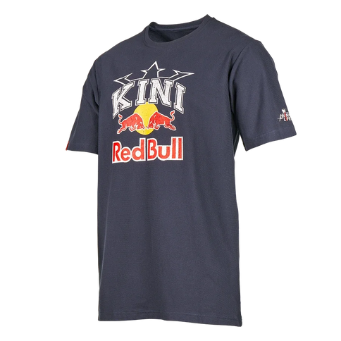 Blue KINI Red Bull T-shirt by ONEAL, featuring bold Red Bull logo and casual fit, displayed on a hanger.
