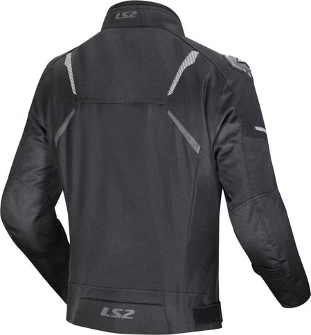 LS2 Ladies Zoom Waterproof Motorcycle Jacket in black, featuring textile design and adjustable fit, suitable for road riding.