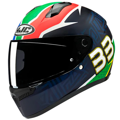 HJC C10 BINDER MC21 road helmet in black and white with sleek aerodynamic design, shown from the front angle.