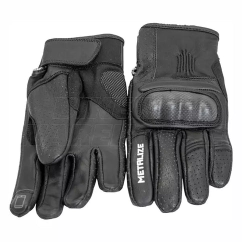 Metalize 395 Short Road Glove by METALIZE, showcasing durable black motorcycle glove with protective padding and breathable design.