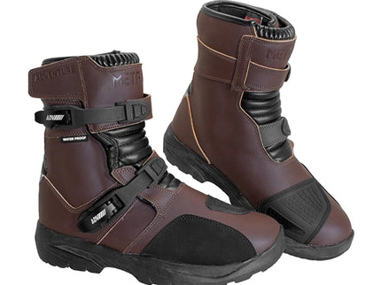 Metalize Explore Adventure Boots in brown with rugged design and sturdy soles, ideal for outdoor exploration and hiking.