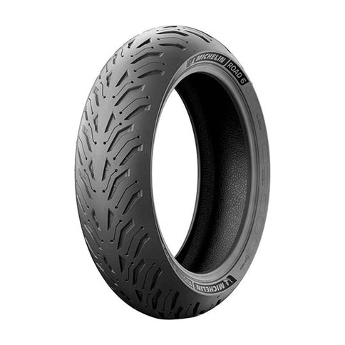 Michelin Road 6 motorcycle rear tire in 190/55/17 size, showing the tread pattern and sidewall details.