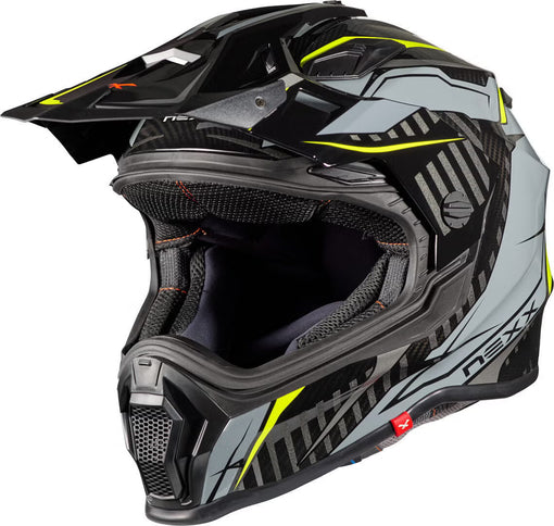 NEXX ATIKA yellow adventure helmet with grey accents, lightweight design, and adjustable straps for outdoor cycling.