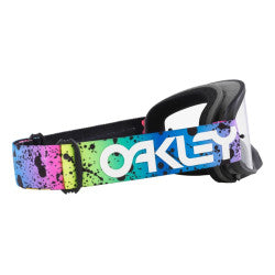 OAKLEY O-Frame Pro 2.0 MX goggles with black splatter design and clear lens for motocross riding.
