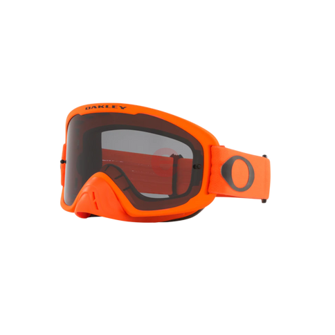 OAKLEY O-Frame 2.0 Pro MX goggles in orange with dark grey frame and tinted lenses, designed for motocross riding.