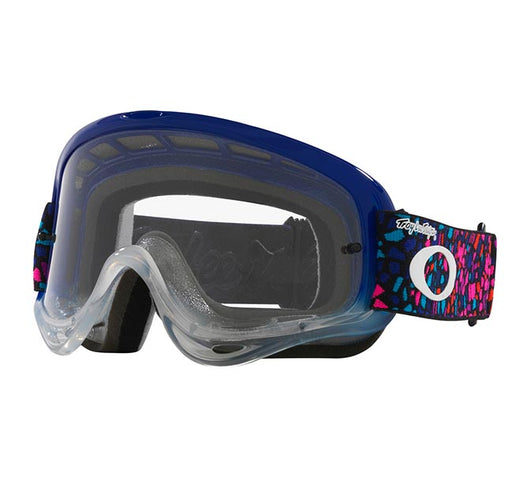 Oakley O Frame MX TLD Tessel Blue goggles with tinted lenses and adjustable strap for motocross riding.