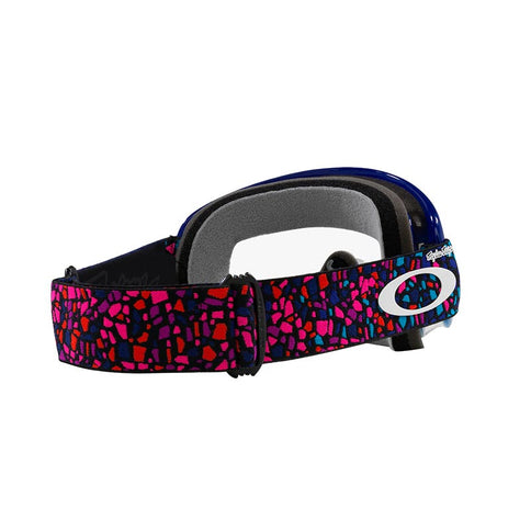 Oakley O Frame MX goggles with TLD Tessel Blue lenses, featuring a durable frame and clear vision for motocross riding.