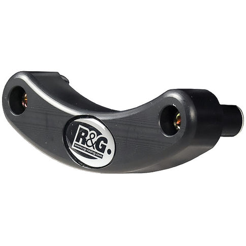 R&G motorcycle engine case slider installed on the left side, protective crash guard for engine protection.