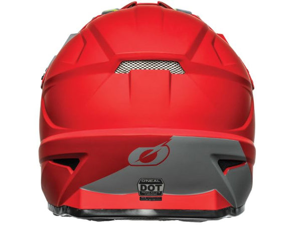 O'NEAL MX helmet in red with SRS RED design, featuring a sleek aerodynamic shape and durable construction for motocross riding.