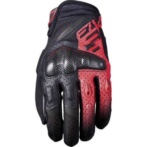 Black and red FIVE RSC EVO road gloves by FIVE GLOVES, showing padded cycling gloves with adjustable wrist straps.