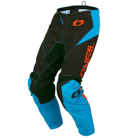 Blue ONEAL MX racewear motocross pants with reinforced knee areas and adjustable waist for a secure fit.