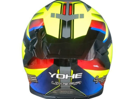 YOHE 986 shiny multi-colored road helmet with sleek aerodynamic design and vibrant color accents, suitable for cycling.