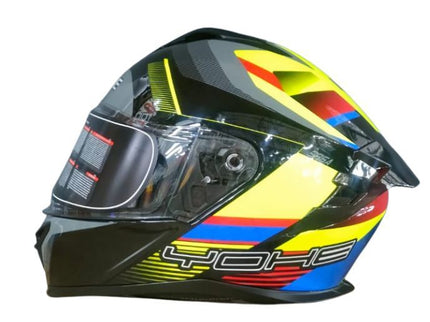 YOHE 986 shiny multi-colored road helmet with a sleek design and ventilation openings, designed for cycling safety and style