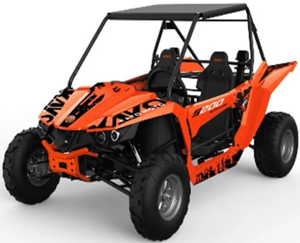 KAYO S200 side-by-side vehicle in black with rugged tires and open seating, ready for outdoor adventures.