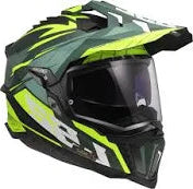 LS2 MX701 Explorer adventure helmet in Spire Green Gloss, featuring a sleek design and vibrant green color.