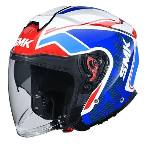 SMK GTJ Tourer GL135 road helmet with sleek design and adjustable strap, shown from front angle.