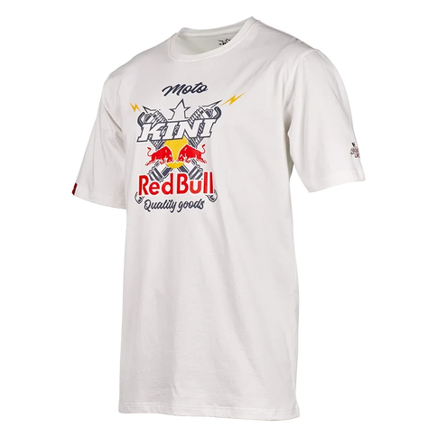White KINI Red Bull TEE by ONEAL featuring a bold Red Bull logo on the front, casual style, and comfortable fit.