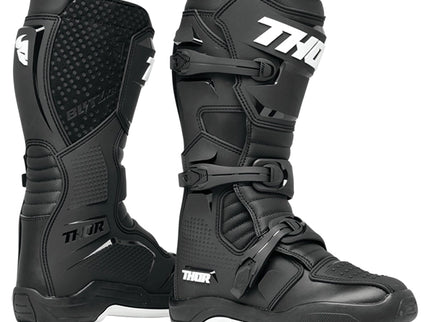 Thor Blitz XR LTD black MX boots with white accents, featuring durable construction and secure fit for motocross riding.