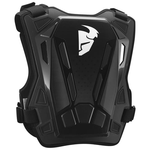 Thor Guardian MX youth chest protector in black and charcoal with padded armor for motocross safety.