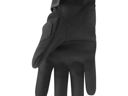 Black and Heather Thor MX gloves with padded palms and adjustable wrist straps, designed for motocross riding.