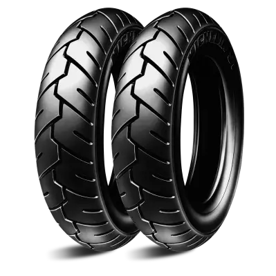 Michelin S1 motorcycle tire in 3.50-10 size, shown in a close-up image highlighting tread pattern and sidewall details.