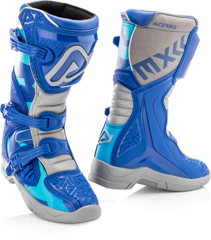 ACERBIS X-TEAM MX Kids Boots showing black and red motocross boots with protective design and sturdy soles.