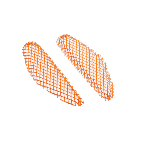 Orange mesh air intake covers for Yamaha MT-09 motorcycle, featuring durable metal mesh design.