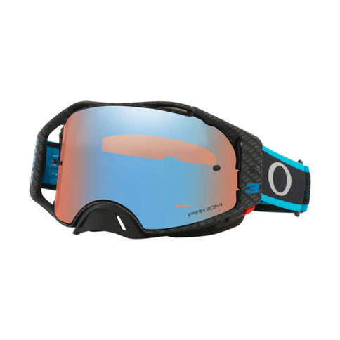 OAKLEY AIRBRAKE MX Goggles Tomac Signature Series with blue Prizm lenses and protective case, designed for motocross riding.