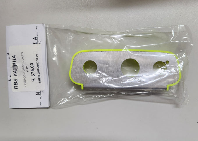 NOIDEA SHERCO digital gauge guard in vibrant fluo yellow for motorcycle accessories, protecting the digital display.