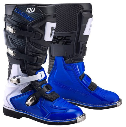 GAERNE GXJ Junior MX boots in black and blue, durable motocross boots designed for young riders with protective features.