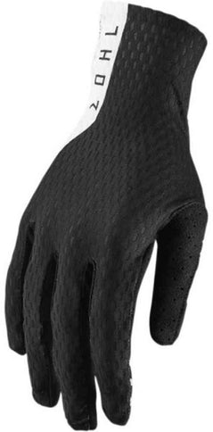 Thor AGILE S9 MX gloves in black and white with reinforced palms and flexible design for motocross riding.
