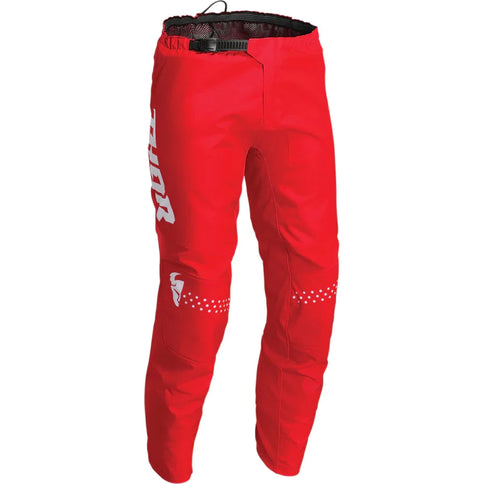THOR SECTOR Minimal Red MX Youth Pants showing red motocross pants with black accents and reinforced knee areas.