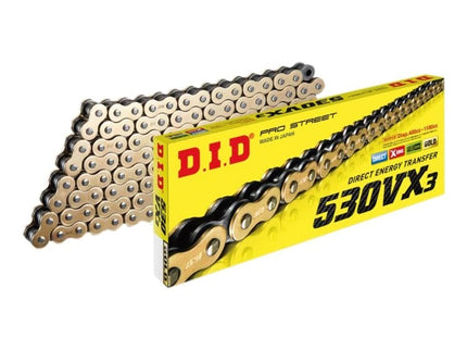 RBS-YAMAHA 530 VX3 X120 X-Ring G&B DID motorcycle chain with silver links, durable and high-performance for Yamaha bikes.