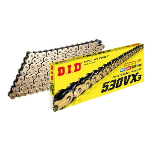 RBS-YAMAHA 530 VX3 X120 X-Ring G&B DID motorcycle chain with silver links, durable and high-performance for Yamaha bikes.