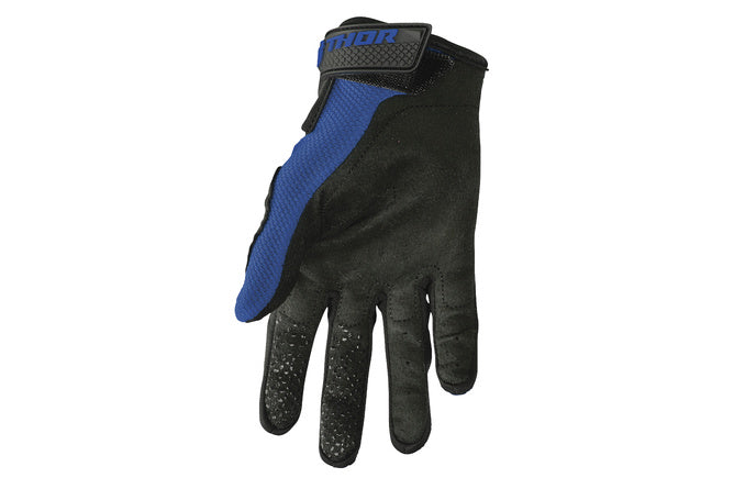 Navy THOR Sector MX gloves with padded knuckles and breathable fabric for motocross riding.